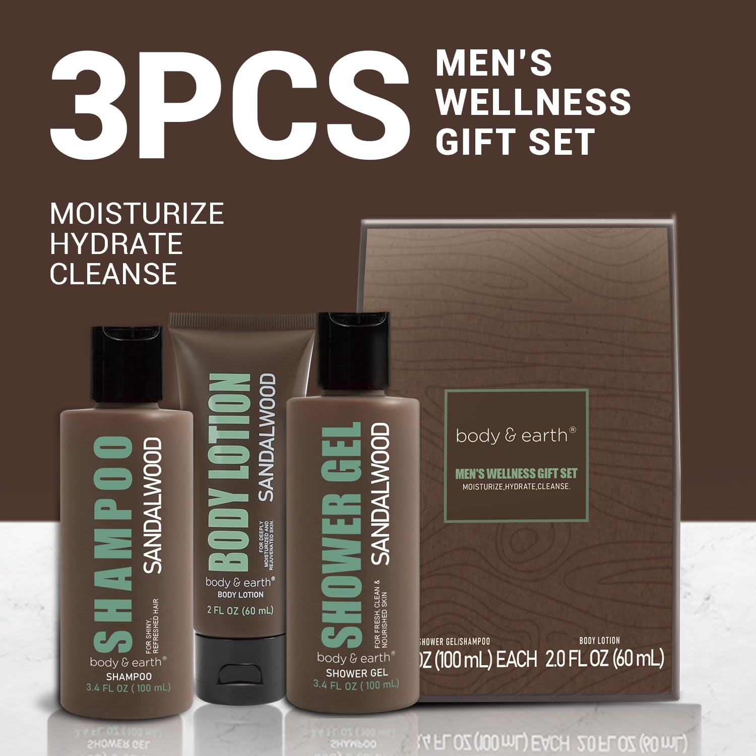 Birthday Gifts for Men  Gift Sets for Men 3PC Mens Gift Set Gift Baskets for Men Includes Sandalwood Shower Gel Body Lotion Shampoo, Mens Gift Basket Christmas Gifts for Men Boyfriend