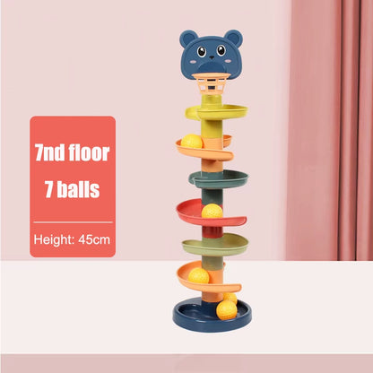 Baby Toys Sliding Rolling Balls Pile Tower Stacking Early Educational Puzzle Rotating Spin Track Toddler Gifts for Children Kids