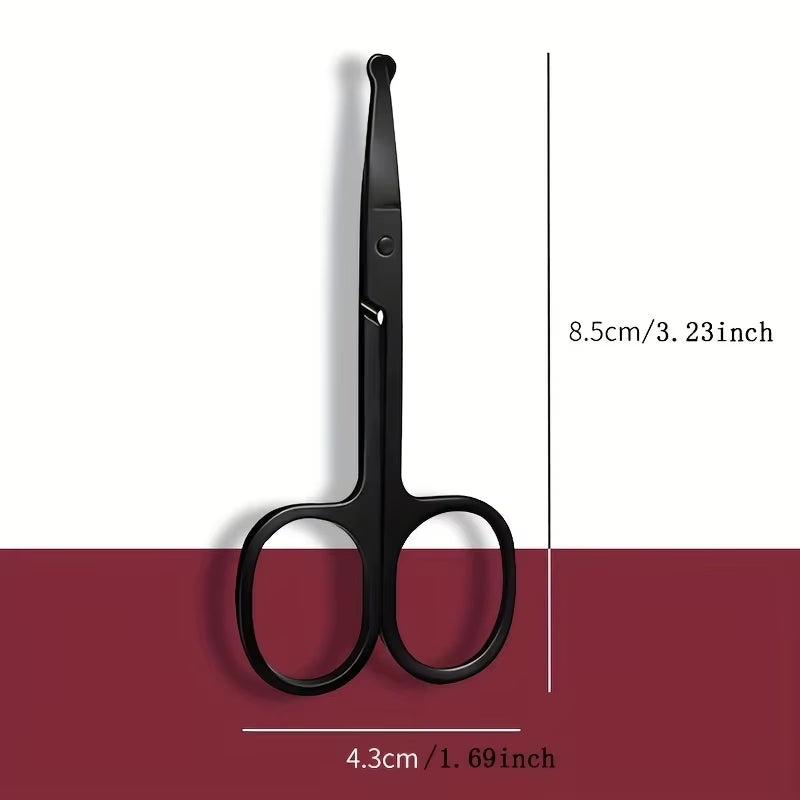 1PC Silver Mirror Light Black round Head Safety Nose Hair Scissors Neutral Stainless Steel Scissors