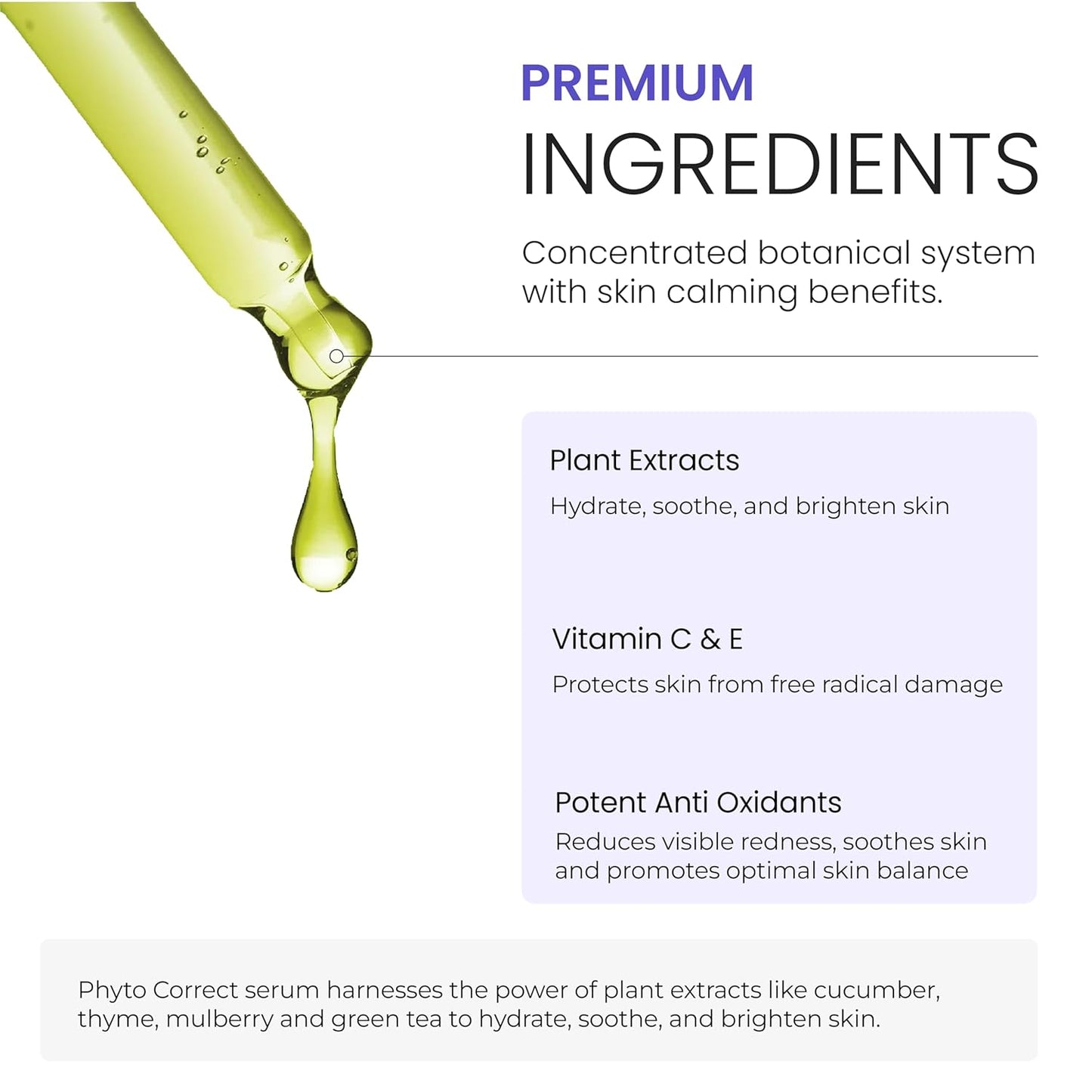 Phyto Correct Face Serum Lightweight Phyto Calm Serum Facial Skin for Sensitive and Rosacea Care Serum with Hyaluronic Acid Serum Bisabol Ageing Skin Care