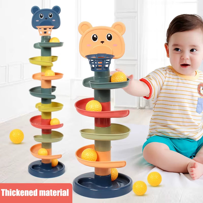 Baby Toys Sliding Rolling Balls Pile Tower Stacking Early Educational Puzzle Rotating Spin Track Toddler Gifts for Children Kids