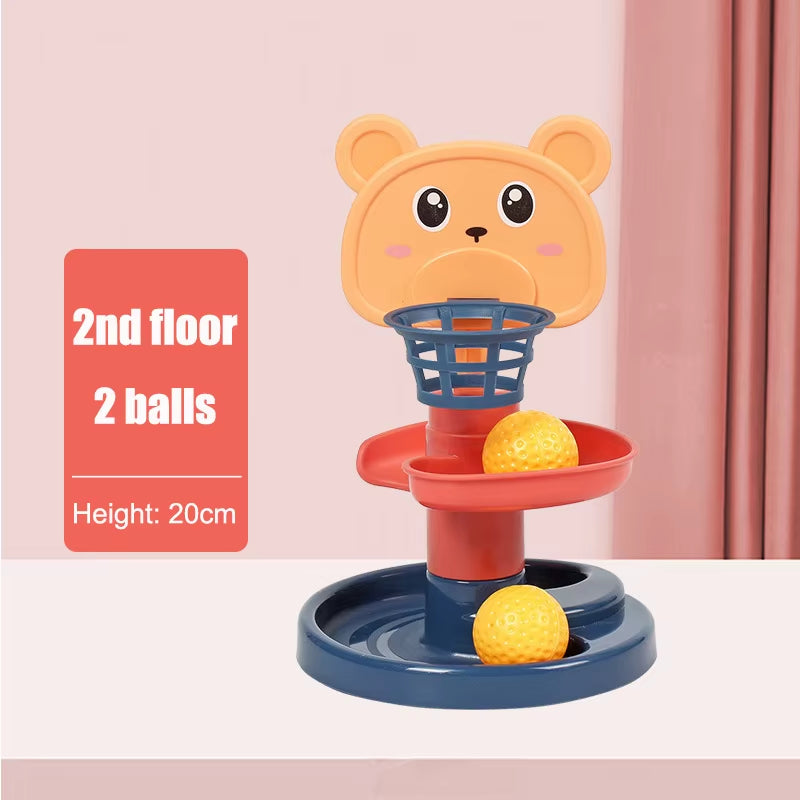 Baby Toys Sliding Rolling Balls Pile Tower Stacking Early Educational Puzzle Rotating Spin Track Toddler Gifts for Children Kids